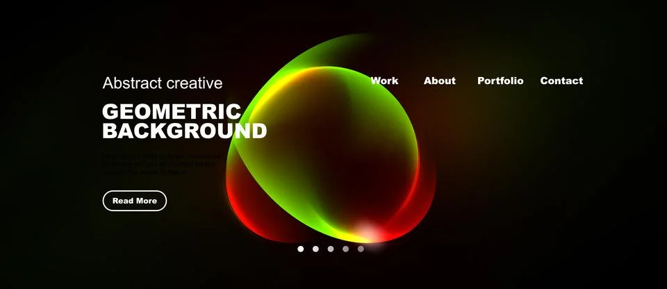 Dark background features vibrant overlapping circles. Text elements include Ilustración de archivo