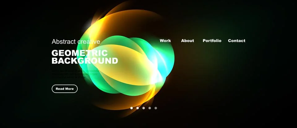 Dark background features vibrant overlapping circles. Text promotes geometric Stock Illustration