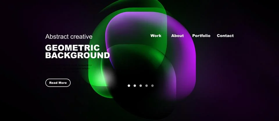 Dark background features vibrant overlapping shapes. Text promotes geometric Stock Illustration