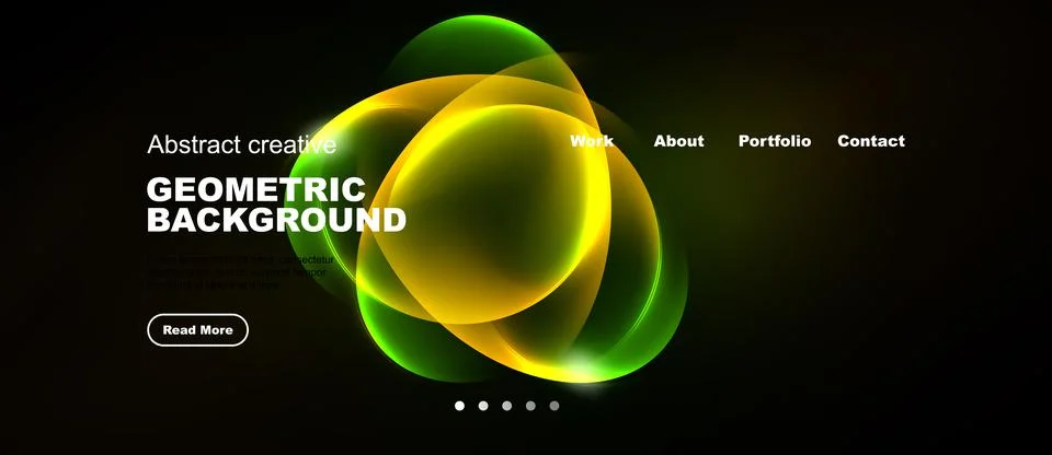 Dark background features vibrant overlapping circles. Text promotes geometric Stock Illustration