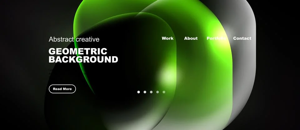 Dark background features vibrant, overlapping shapes. Text includes geometric Illustrazione stock
