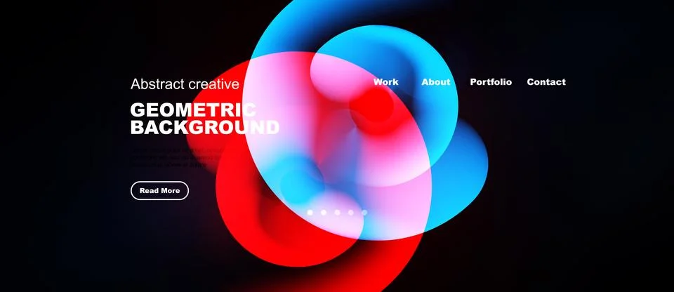 Dark background features vibrant overlapping circles. Text elements include Stock Illustration