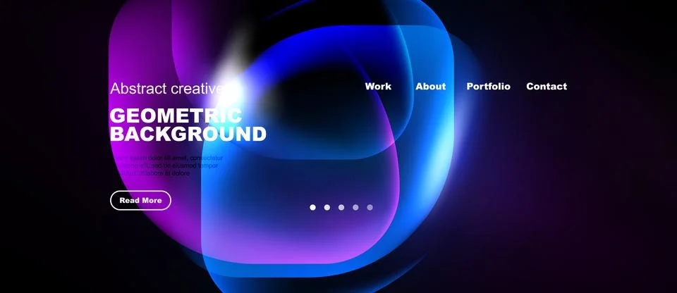 Dark background features vibrant overlapping shapes. Website header includes 스톡 일러스트