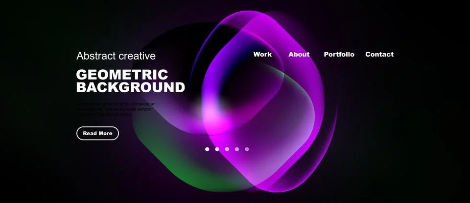 Dark background features vibrant, overlapping shapes. Text elements include Stock Illustration