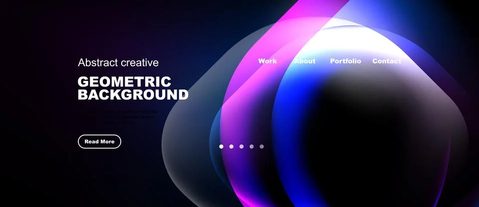 Dark background features vibrant overlapping shapes. Text promotes geometric Stock Illustration