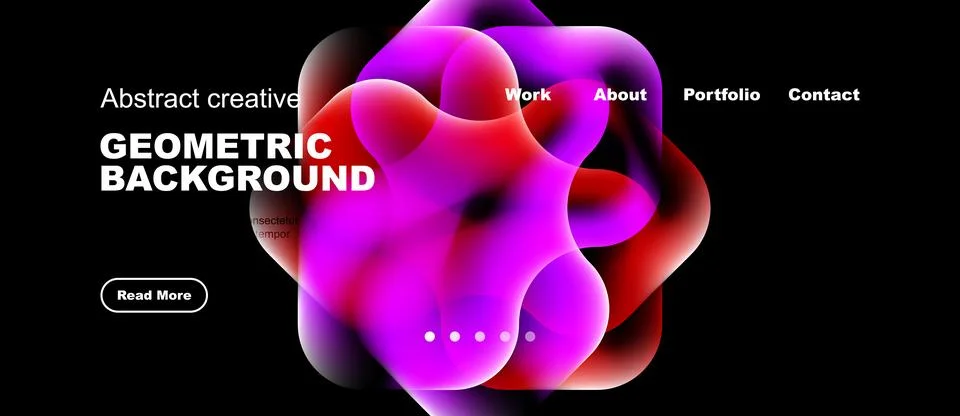 Dark background features vibrant, overlapping geometric shapes. Text elements Illustrazione stock