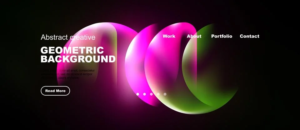 Dark background features vibrant overlapping shapes. Website header includes イラスト素材