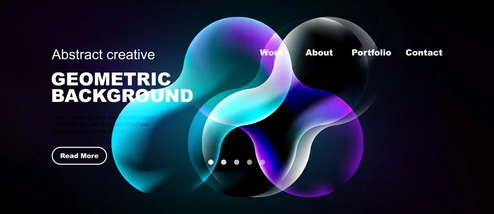 Dark background features vibrant overlapping shapes. Text highlights geometri 스톡 일러스트