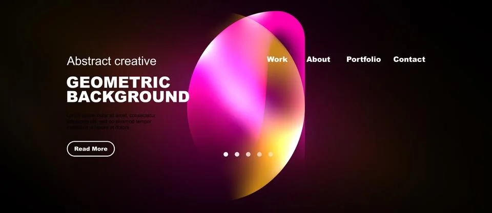 Dark background features vibrant overlapping shapes. Text elements include .. Illustrazione stock