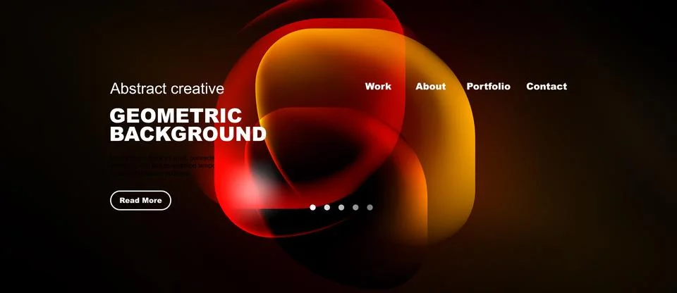 Dark background features vibrant overlapping shapes. Text promotes geometric 스톡 일러스트
