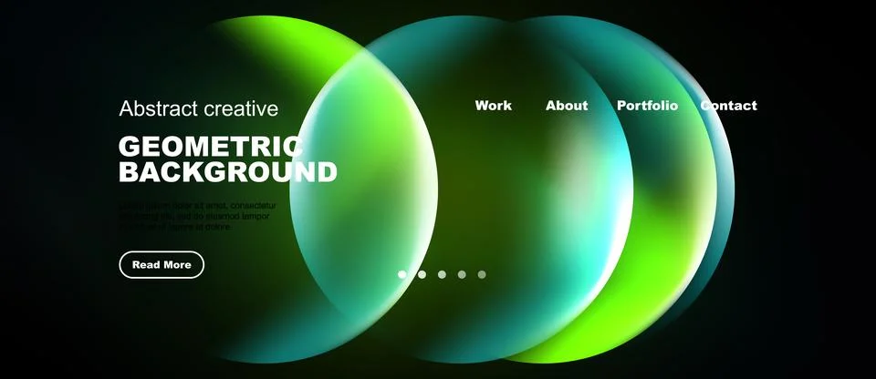 Dark background features vibrant overlapping circles. Text elements include Stock Illustration