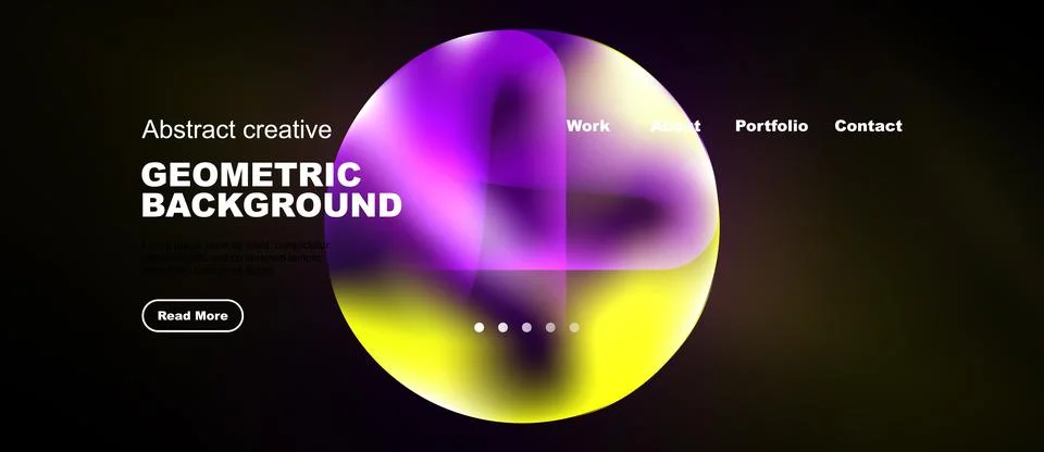 Dark background features vibrant overlapping circles. Text highlights geometr Stock Illustration