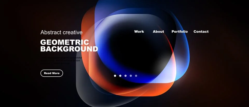 Dark background features vibrant overlapping circles. Text highlights geometr Stock Illustration