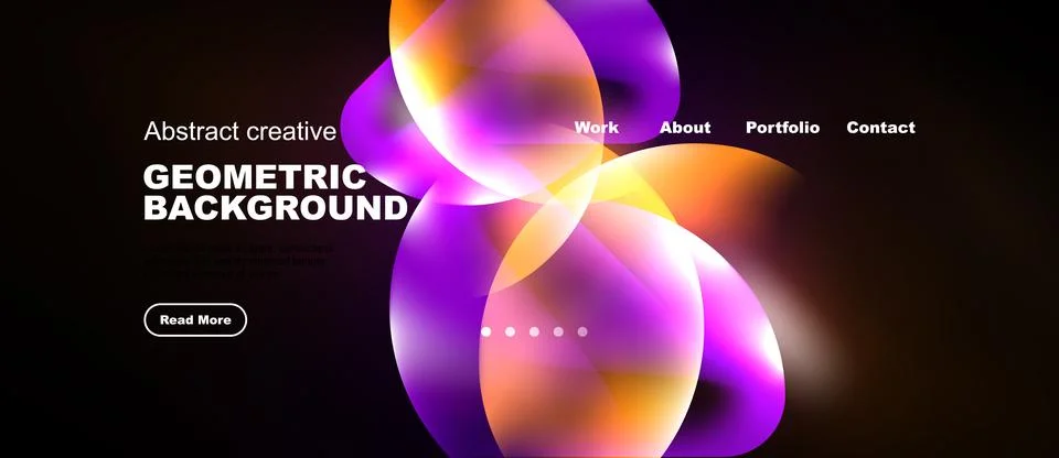 Dark background features vibrant overlapping circles. Website navigation 스톡 일러스트