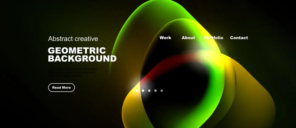 Dark background features vibrant overlapping shapes. Website navigation inc.. Illustrazione stock