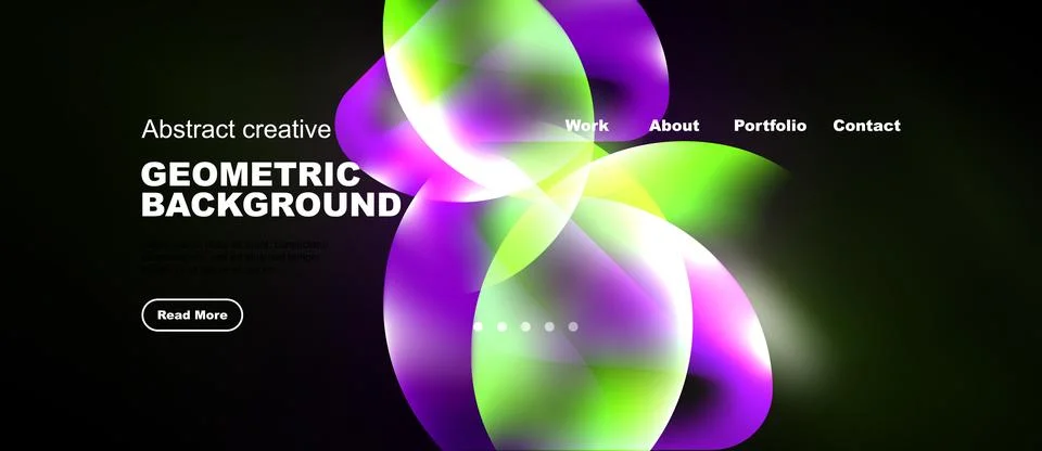 Dark background features vibrant overlapping circles. Website navigation 스톡 일러스트