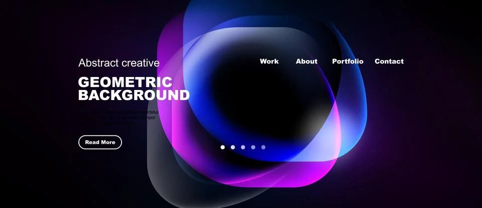 Dark background features vibrant, overlapping circles. Website navigation 스톡 일러스트