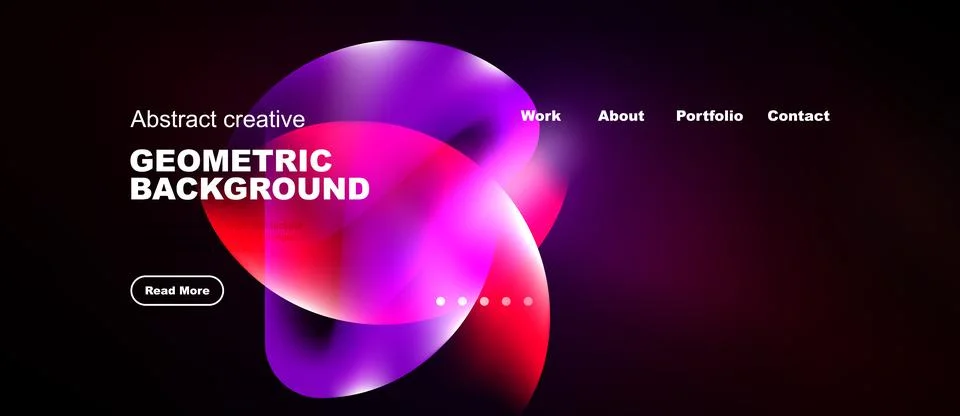 Dark background features vibrant overlapping shapes. Text elements include Stock Illustration