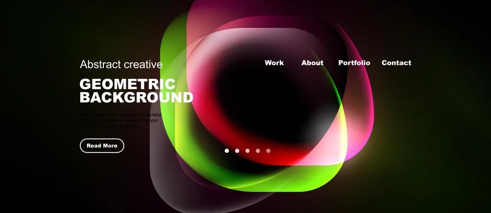 Dark background features vibrant overlapping circles. Text promotes geometric Stock Illustration