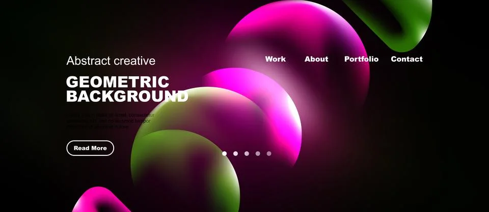 Dark background features vibrant, overlapping circles. Website navigation イラスト素材