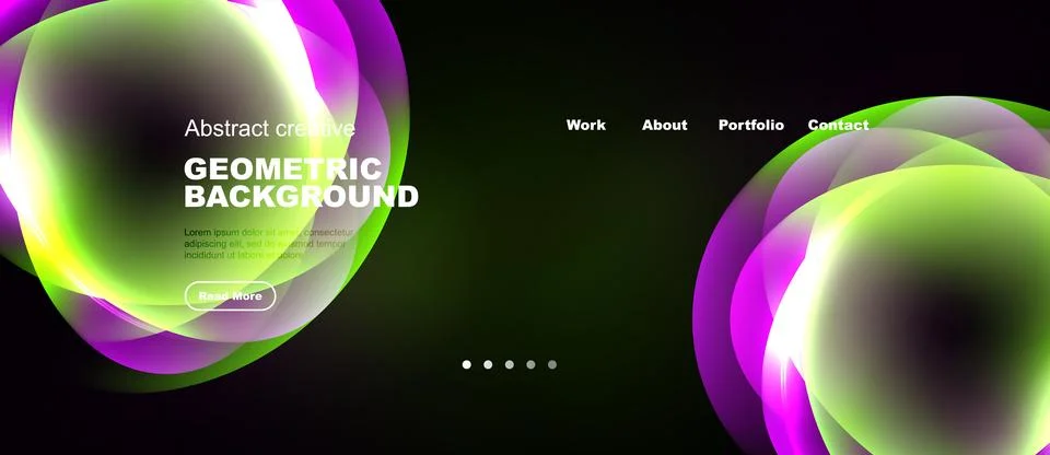 Dark background features vibrant overlapping shapes. Text elements present Stock Illustration