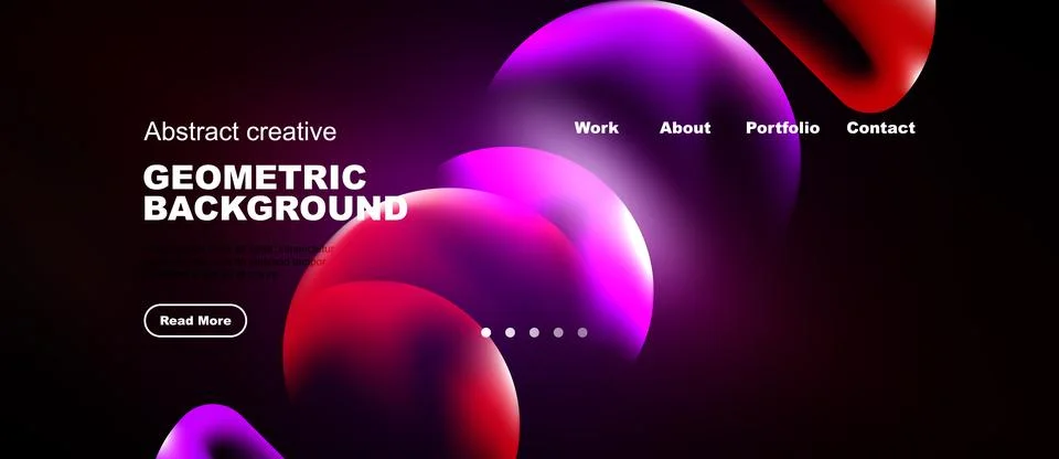 Dark background features vibrant overlapping circles. Website header includes Stock Illustration