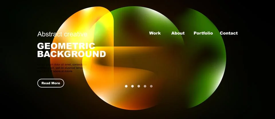 Dark background features vibrant overlapping circles. Text elements include.. Stock Illustration