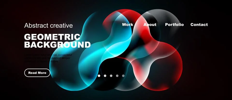 Dark background features vibrant overlapping shapes. Text elements include Stock Illustration