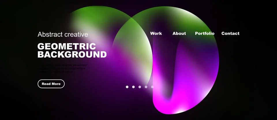 Dark background features vibrant overlapping circles. Text elements include Stockillustratie