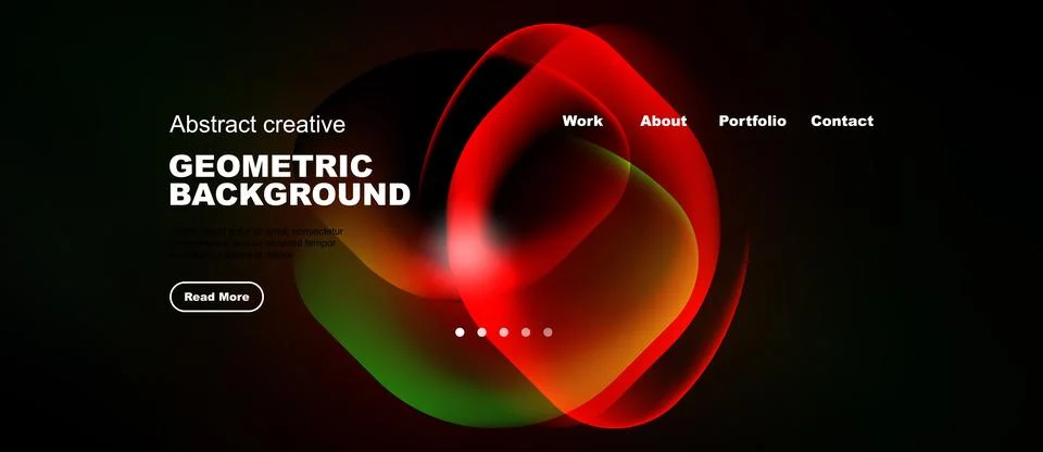 Dark background features vibrant overlapping circles. Text elements include Stock Illustration