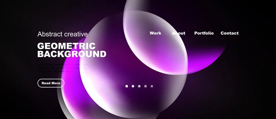 Dark background features vibrant overlapping circles. Text promotes geometric Stock Illustration