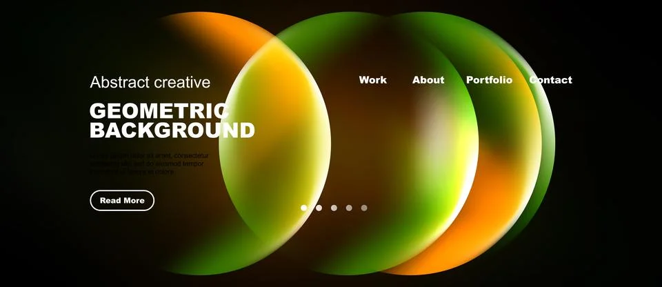 Dark background features vibrant overlapping circles. Text elements include 库存插图