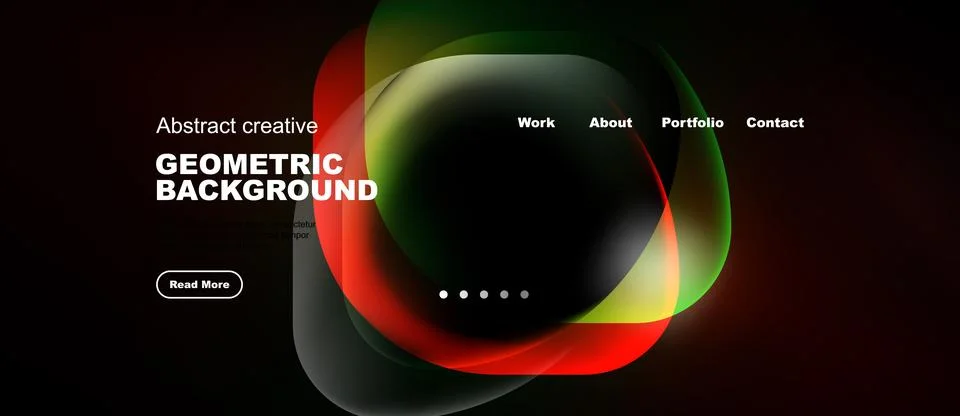 Dark background features vibrant, overlapping geometric shapes. Text elements 库存插图