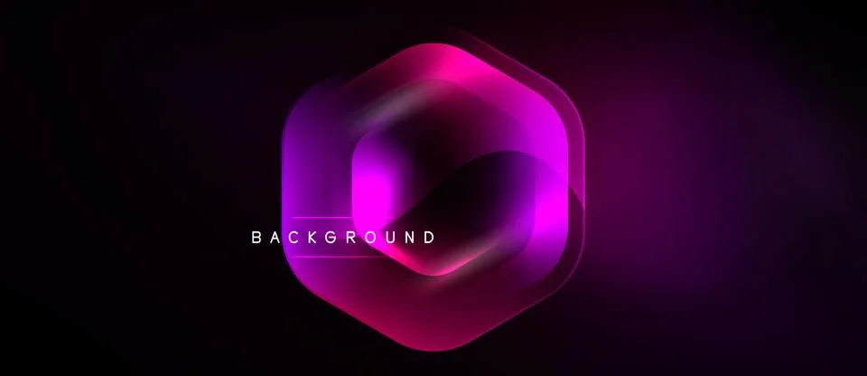 Dark background features vibrant pink hexagon shape. Layers create depth, m.. Stock Illustration