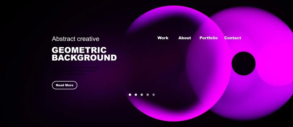 Dark background features vibrant pink geometric shapes. Website navigation Stock Illustration