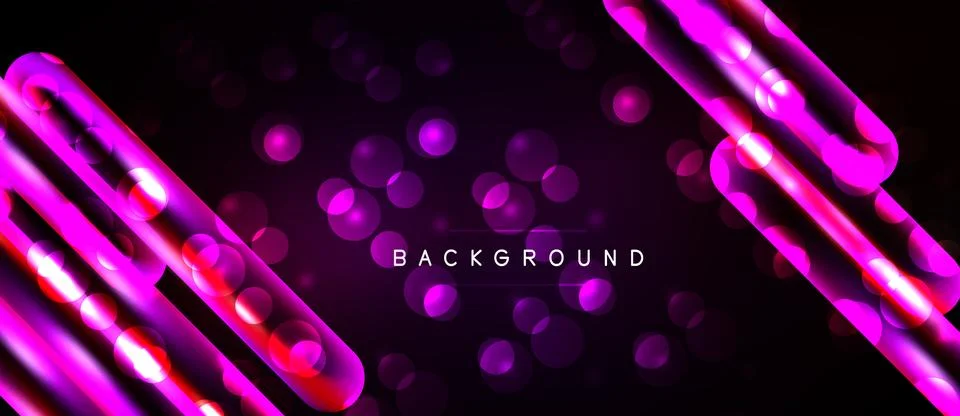 Dark background features vibrant pink neon lines, circles. Modern design cr.. Illustrazione stock
