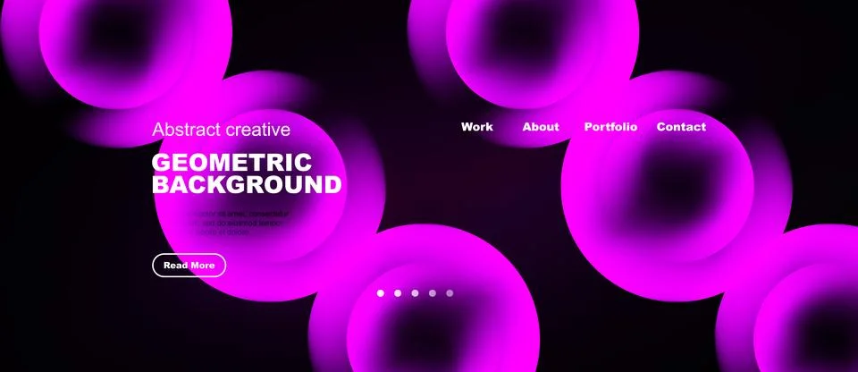 Dark background features vibrant pink overlapping circles. Website header Stock Illustration