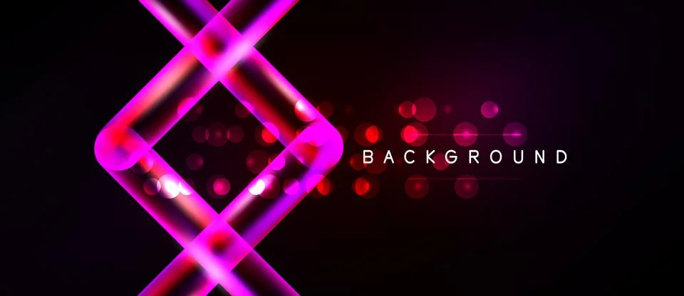 Dark background features vibrant pink neon lines forming geometric shapes, pl Stock Illustration