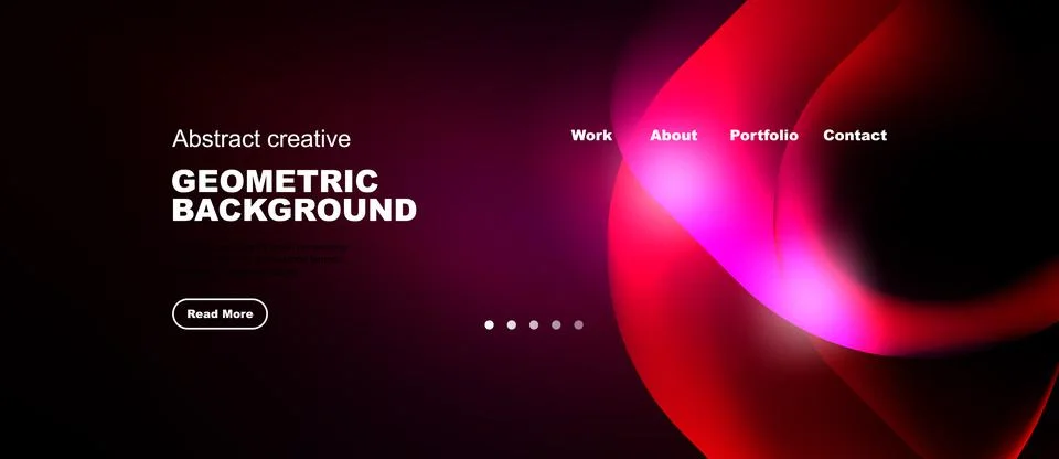 Dark background features vibrant pink abstract shapes. Website navigation 스톡 일러스트