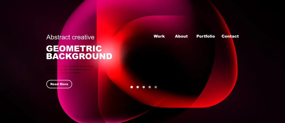 Dark background features vibrant pink geometric shapes, text elements, Stock Illustration