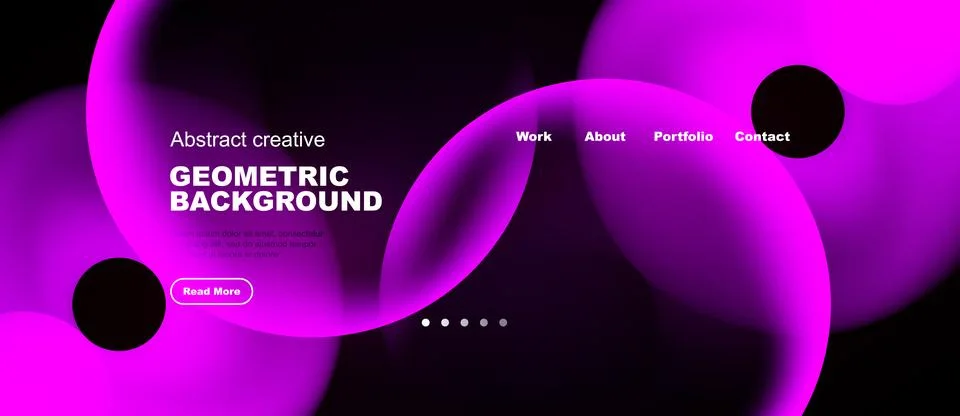 Dark background features vibrant pink, purple waves. Website mockup displays Stock Illustration