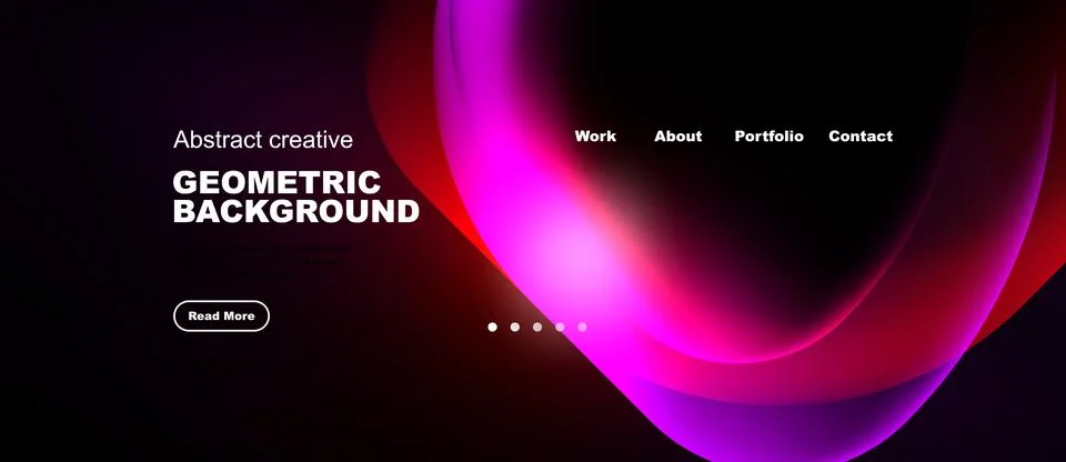 Dark background features vibrant pink abstract shapes, text elements, navig.. Stock Illustration