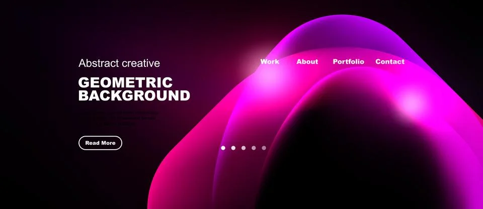 Dark background features vibrant pink, purple shapes. Text displays geometric Stock Illustration