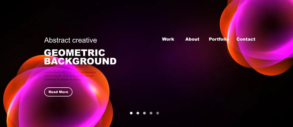 Dark background features vibrant pink geometric shapes, text elements, Stock Illustration