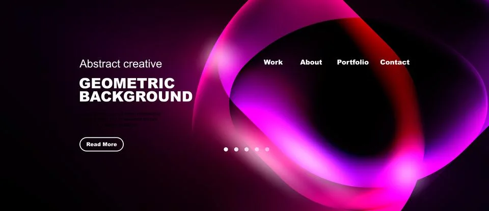 Dark background features vibrant pink abstract shapes, text elements, navig.. Stock Illustration