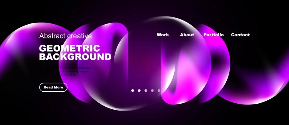 Dark background features vibrant pink, purple fluid shapes. Website header イラスト素材