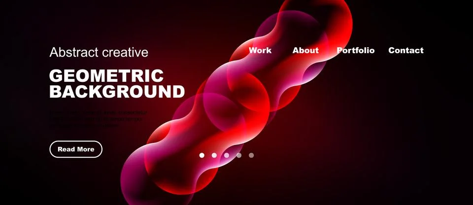 Dark background features vibrant pink geometric shapes, text, navigation menu 스톡 일러스트