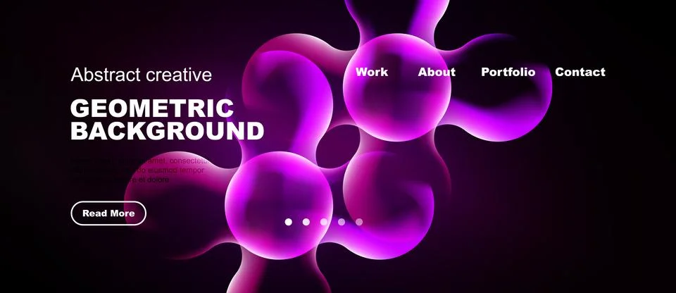 Dark background features vibrant pink geometric shapes. Website header includ イラスト素材