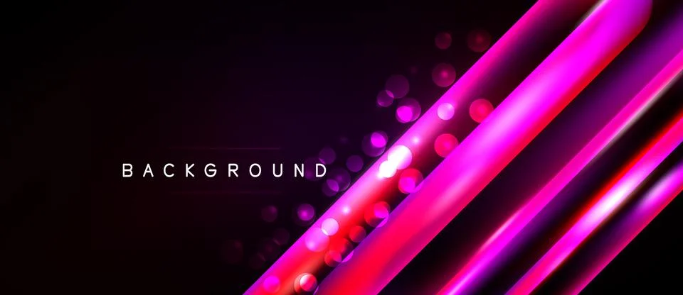 Dark background features vibrant pink, red lines. Glowing circles add depth, 스톡 일러스트