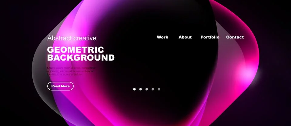 Dark background features vibrant pink, purple abstract shapes. Website header Stock Illustration
